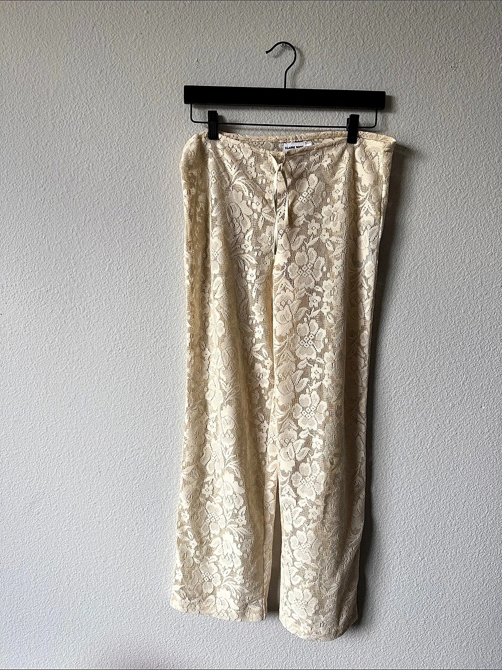 Claire Rose Floral Lace Wide Leg Pants in Cream Size 36